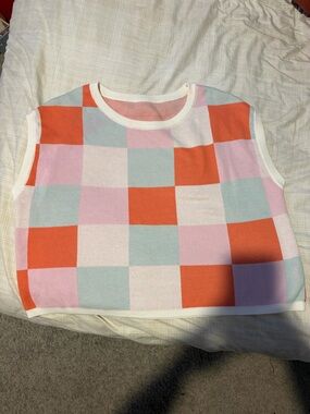 Amazon Checkerboard Knit Tank Top - Coral, Pink & Mint